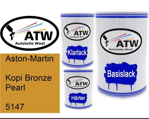 Aston-Martin, Kopi Bronze Pearl, 5147: 500ml Lackdose + 500ml Klarlack + 250ml Härter - Set, von ATW Autoteile West.